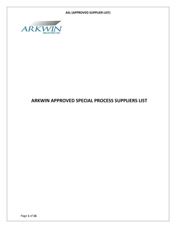 Arkwin Approved Special Process Suppliers List
