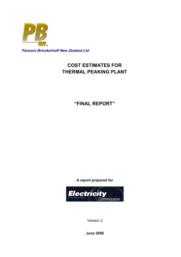 Cost Estimates For Thermal Peaking Plant 