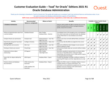 Customer Evaluation Guide Toad For Oracle Editions 2021 R1 . - Quest