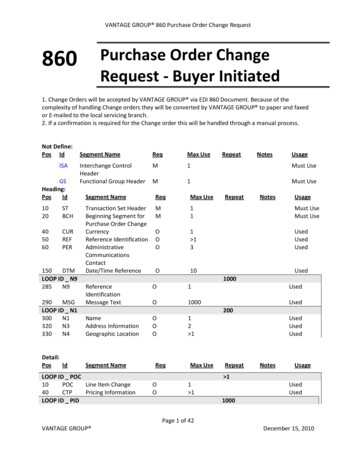 VANTAGE GROUP 860 Purchase Order Change Request 860