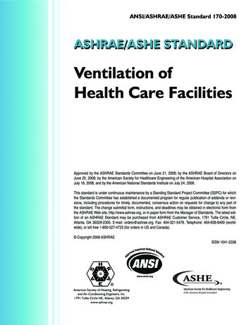 Ventilation Of Health Care Facilities - Index ASHRAE 170 .