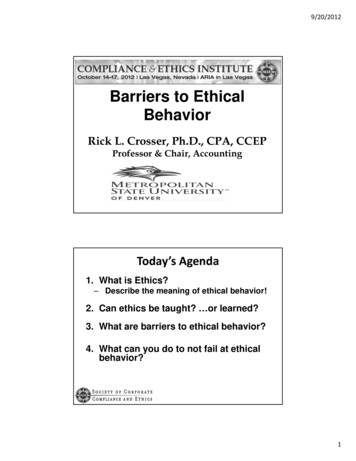 Barriers To Ethical Behavior