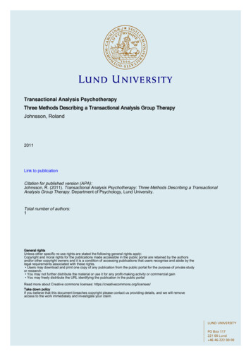 Transactional Analysis Psychotherapy Three Methods .