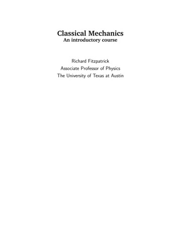 Classical Mechanics - University Of Texas At Austin