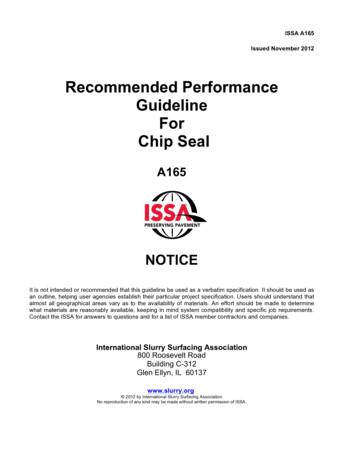 Recommended Performance Guideline For Chip Seal