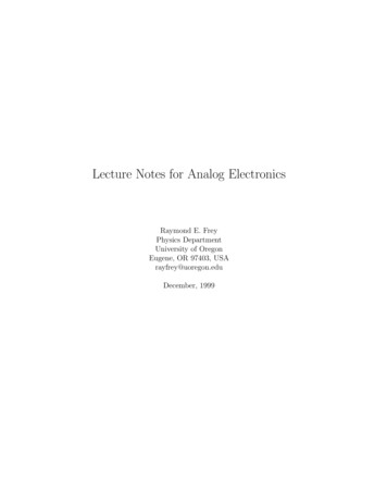Lecture Notes For Analog Electronics - University Of Oregon
