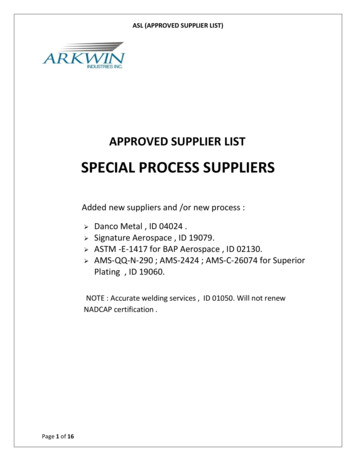 APPROVED SUPPLIER LIST - Arkwin
