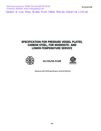 SPECIFICATION FOR PRESSURE VESSEL PLATES, CARBON STEEL .