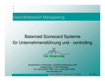Balanced Scorecard Systeme Für Unternehmensführung Und .