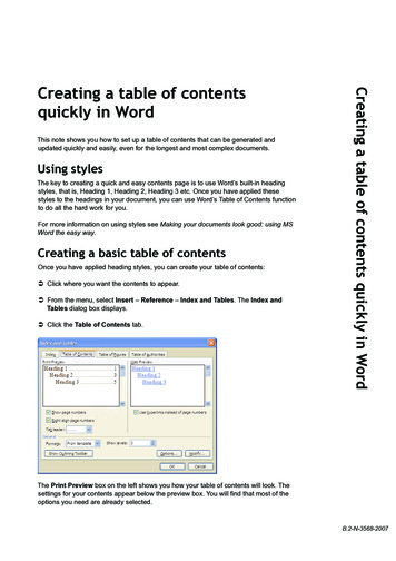 Creating A Table Of Contents Quickly In Word - Template