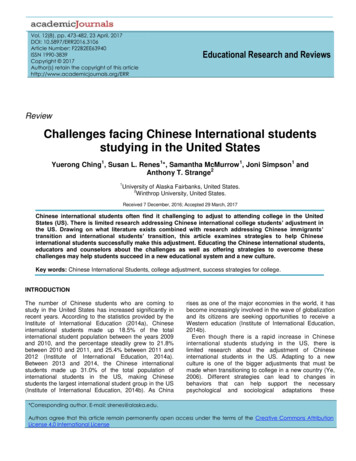Challenges Facing Chinese International Students Studying .
