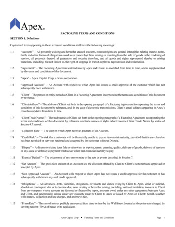 Terms And Conditions 2009 - Apex Capital Corp