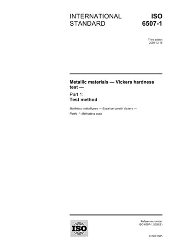 Metallic Materials — Vickers Hardness Test