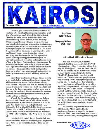 October 2020 Kairostexas Issue 45 Ray Sims KOT .