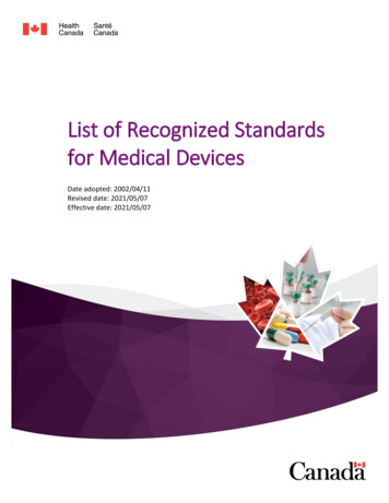 List Of Recognized Standards For Medical Devices