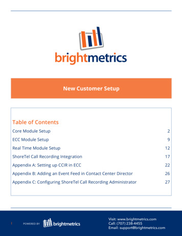 New Customer Setup Table Of Contents - Brightmetrics