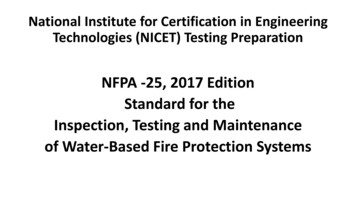 NFPA -25, 2017 Edition Standard For The Inspection .