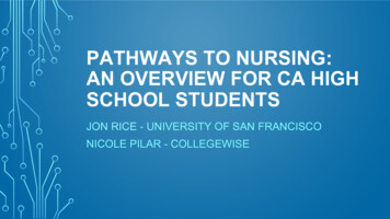 PATHWAYS TO NURSING: AN OVERVIEW FOR CA HIGH 