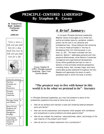 PRINCIPLE-CENTERED LEADERSHIP By Stephen R. Covey