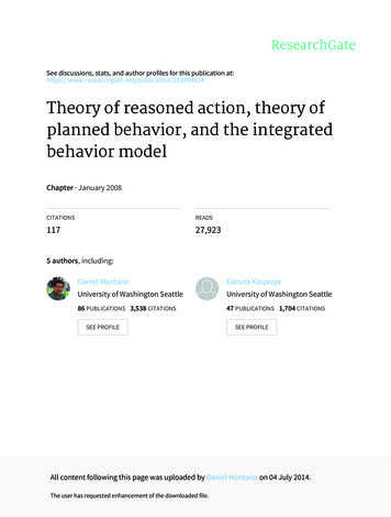 Theory Of Reasoned Action, Theory Of Planned Behavior, And .