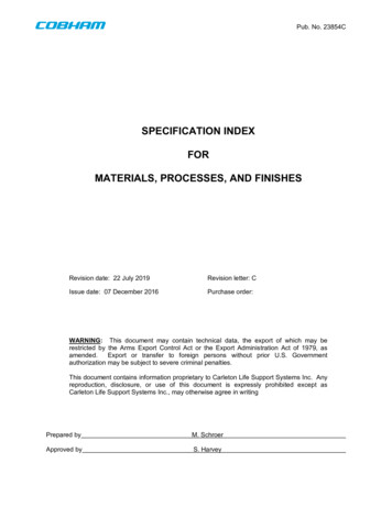 Specification Index For Materials Processes And Finishes
