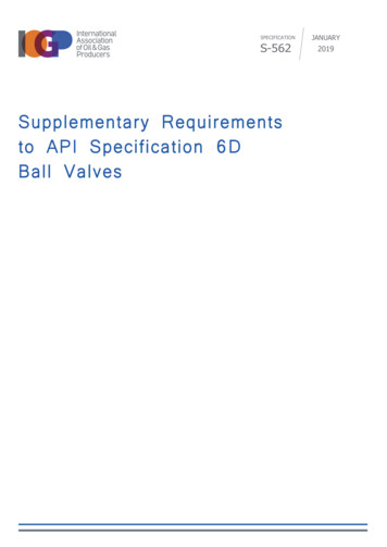 Supplementary Requirements To API Specification 6D Ball Valves
