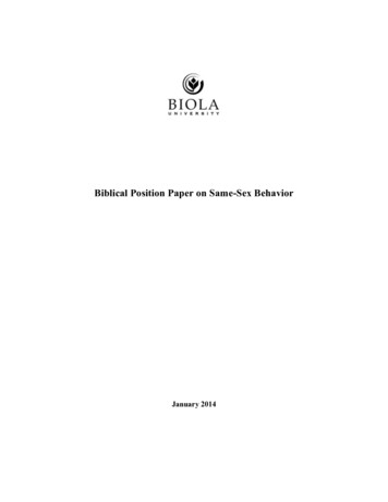 Biblical Position Paper On Same-Sex Behavior