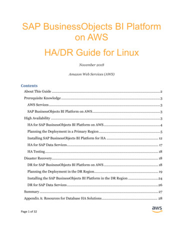 SAP BusinessObjects BI Platform On AWS HA/DR Guide For 