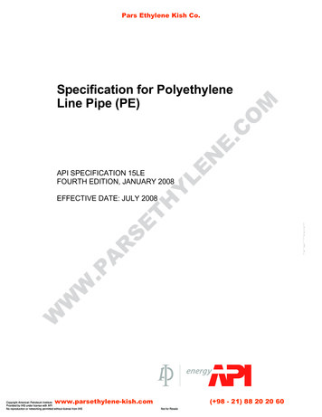 Specification For Polyethylene Line Pipe (PE) PARSETHYLENE
