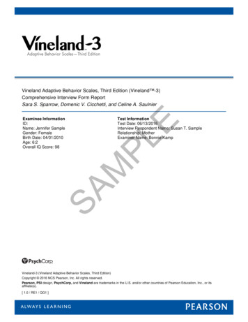 Vineland Adaptive Behavior Scales, Third Edition (Vineland .