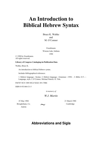 An Introduction To Biblical Hebrew Syntax