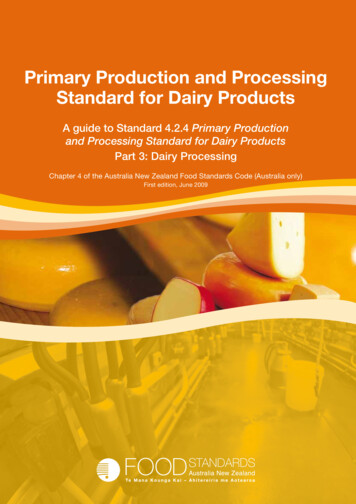 Primary Production And Processing Standard For Dairy Products