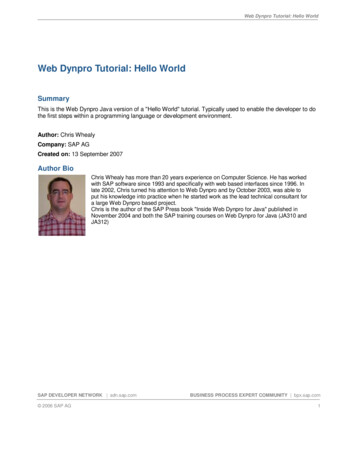 Web Dynpro Tutorial: Hello World - SAP