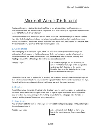 Microsoft Word 2016 Tutorial - Queen's U