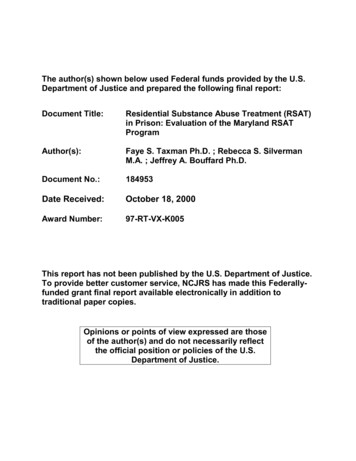 Residential Substance Abuse Treatment (RSAT) In Prison: Evaluation Of .