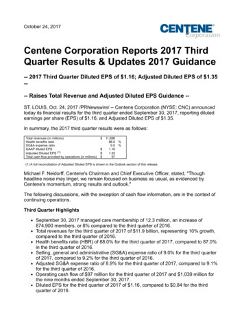 Quarter Results & Updates 2017 Guidance Centene Corporation Reports .