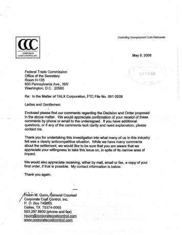 Comment Submitted By Corporate Cost Control - Federal Trade Commission