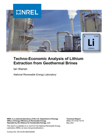 Techno-Economic Analysis Of Lithium Extraction From Geothermal . - NREL