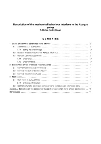 Description Of The Mechanical Behaviour Interface To The Abaqus Solver .