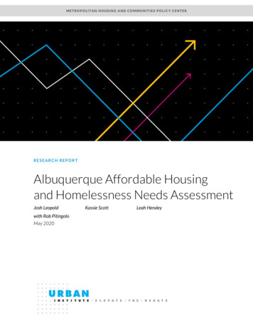 Albuquerque Affordable Housing And Homelessness Needs Assessment