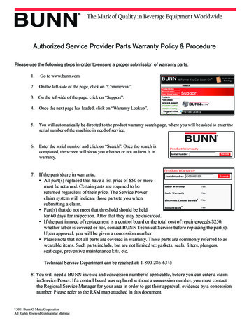 Authorized Service Provider Parts Warranty Policy & Procedure