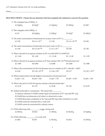 A.P. Chemistry Practice Test: Ch. 14, Acids And Bases - Mrs. Whitaker