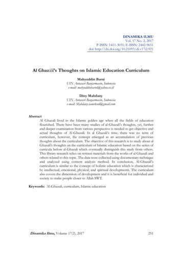 Al Ghazāli's Thoughts On Islamic Education Curriculum