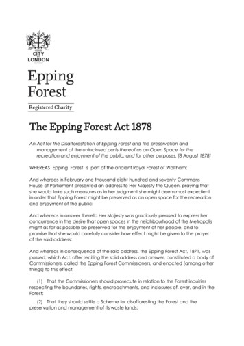 Epping Forest Act 1878 - City Of London Corporation