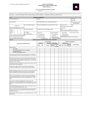 Labor Laws Compliance Assessment Checklist, 2013 DEPARTMENT OF LABOR .