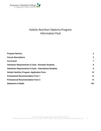 Holistic Nutrition Diploma Program Information Pack