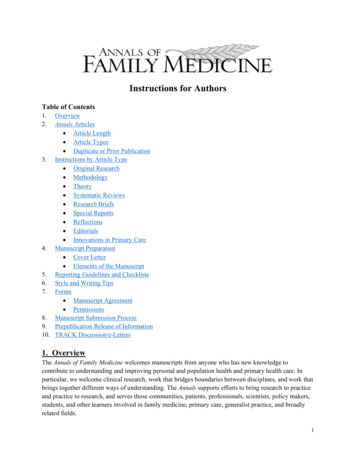 Instructions For Authors - Annals Of Family Medicine