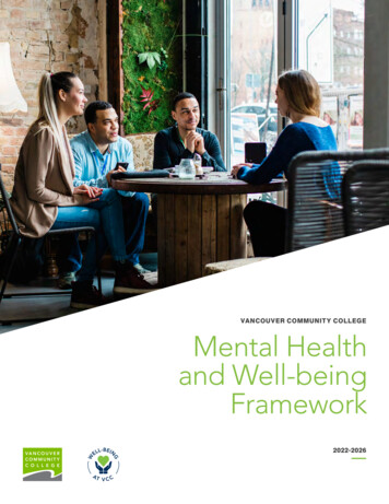 VANCOUVER COMMUNITY COLLEGE Mental Health And Well-being Framework