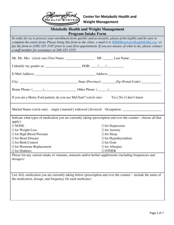 Metabolic Health And Weight Management Patient Intake Form