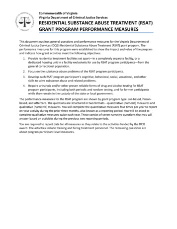 RESIDENTIAL SUBSTANCE ABUSE TREATMENT (RSAT) GRANT PROGRAM . - Virginia